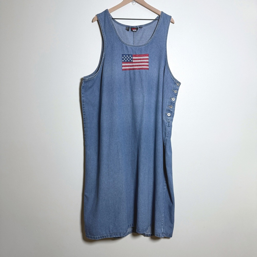 Lindsey Michelle VTG Womens Jean Dress 3X Blue USA Flag Cotton Classic America